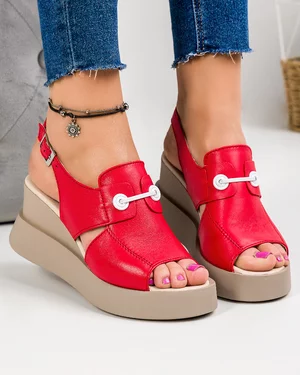Sandale Dama Piele Naturala Cu Platforma Rosii PV914