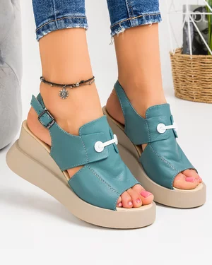 Sandale Dama Piele Naturala Cu Platforma Turcoaz PV914