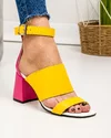 Sandale dama piele naturala galben cu roz cu toc gros si inchidere catarama WIZ61 4