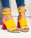 Sandale dama piele naturala galben cu roz cu toc gros si inchidere catarama WIZ61 5