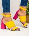 Sandale dama piele naturala galben cu roz cu toc gros si inchidere catarama WIZ61 3