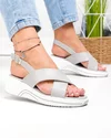 Sandale dama piele naturala gri cu barete incrucisate si inchidere catarama T6023 2