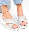 Sandale dama piele naturala gri cu barete incrucisate si inchidere catarama T6023 1