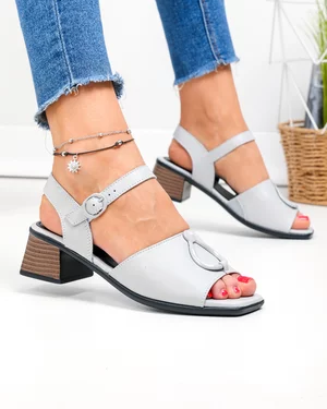 Sandale dama piele naturala gri cu inchidere catarama JY5753