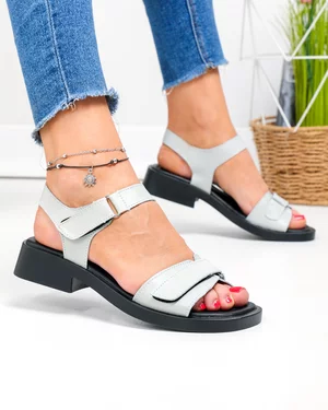 Sandale dama piele naturala gri cu inchidere scai F005-019