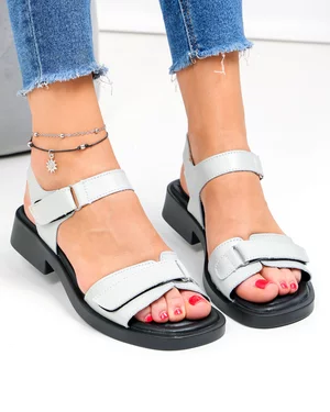 Sandale dama piele naturala gri cu inchidere scai F005-019