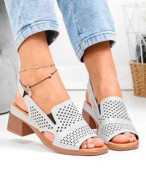 Sandale dama piele naturala gri cu model decupat si perforat JY5831