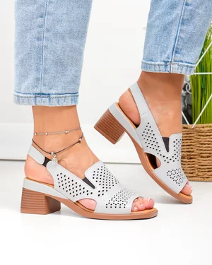 Sandale dama piele naturala gri cu model decupat si perforat JY5831