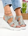 Sandale dama piele naturala gri cu model impletit si inchidere scai T6007 1