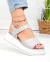 Sandale dama piele naturala gri cu talpa alba si inchidere scai T6032 5