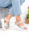 Sandale dama piele naturala gri cu talpa alba si inchidere scai T6032 6