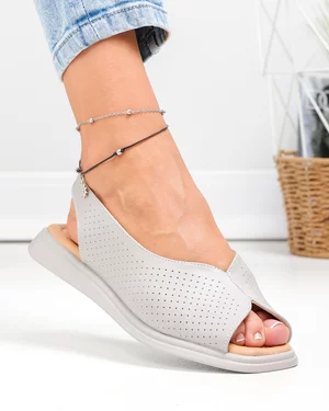 Outlet - Ultimele Marimi - Sandale dama piele naturala gri cu talpa joasa si insertie elastica la bareta T6028