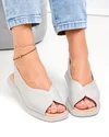 Sandale dama piele naturala gri cu talpa joasa si insertie elastica la bareta T6028 2