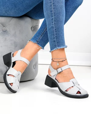 Sandale dama piele naturala gri decupate cu inchidere catarama JY5760