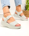 Sandale dama piele naturala gri deschis cu talpa groasa si model perforat F001-797 4