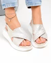 Sandale dama piele naturala intoarsa aurii cu model floral si inchidere catarama T-8006-2 3