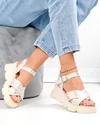 Sandale dama piele naturala intoarsa bej cu model auriu si inchidere catarama T6021 4