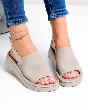 Sandale Dama - Sandale dama piele naturala intoarsa bej cu talpa flexibila F001-967