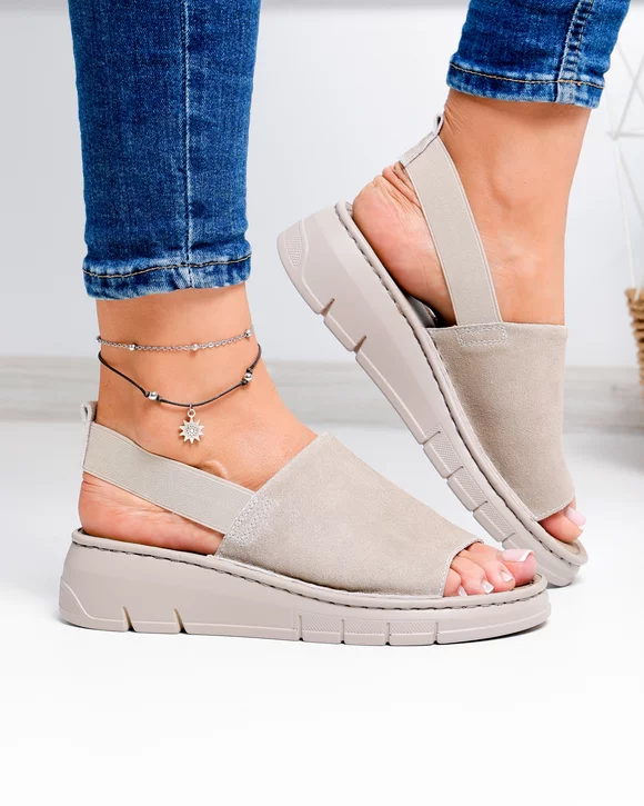 Sandale dama piele naturala intoarsa bej cu talpa flexibila F001-967