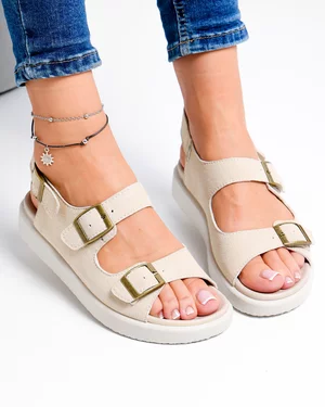 Incaltaminte Dama - Sandale dama piele naturala intoarsa bej cu talpa flexibila F002-547