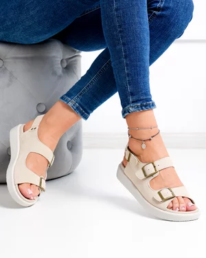 Sandale dama piele naturala intoarsa bej cu talpa flexibila F002-547