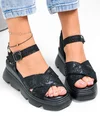 Sandale dama piele naturala intoarsa negre cu model lacuit si talpa tip platforma T6021 3