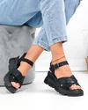 Sandale dama piele naturala intoarsa negre cu model lacuit si talpa tip platforma T6021 4