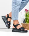 Sandale dama piele naturala intoarsa negre cu model lacuit si talpa tip platforma T6021 5