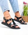 Sandale dama piele naturala lacuita negre cu talpa joasa si inchidere catarama T6030 3