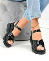 Sandale dama piele naturala lacuita negre cu talpa neagra si barete incrucisate PV977-1 4