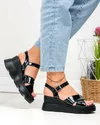Sandale dama piele naturala lacuita negre cu talpa neagra si barete incrucisate PV977-1 3