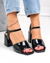 Sandale dama piele naturala lacuita negre cu toc gros si inchidere catarama XT24048 4