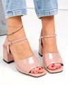 Sandale dama piele naturala lacuita roz inchis cu toc gros XT24048 4