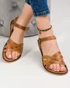 Sandale dama piele naturala maro cu inchidere catarama si aspect impletitura MS011 1