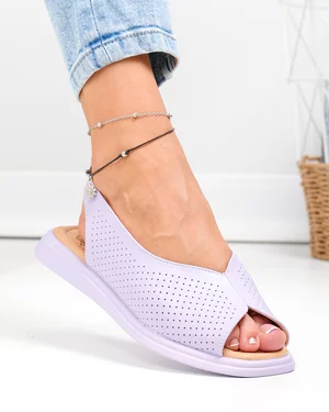 Outlet - Ultimele Marimi - Sandale dama piele naturala mov perforate si talpa joasa flexibila T6028