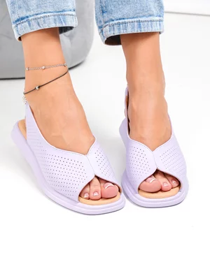 Sandale dama piele naturala mov perforate si talpa joasa flexibila T6028