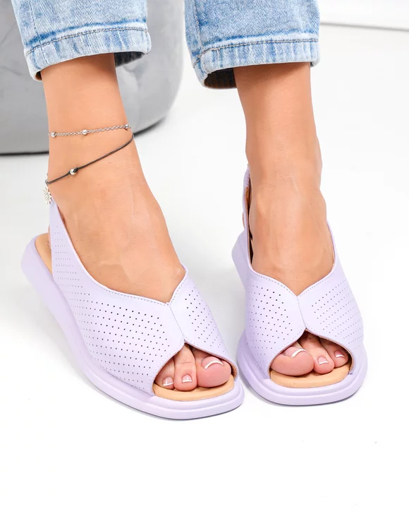 Sandale dama piele naturala mov perforate si talpa joasa flexibila T6028