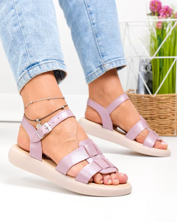 Sandale dama piele naturala mov sidef cu talpa joasa PV903