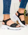 Sandale dama piele naturala negre cu accesorii metalice si inchidere catarama PV964 3
