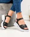Sandale dama piele naturala negre cu accesorii metalice si inchidere catarama PV964 4