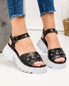 Sandale dama piele naturala negre cu accesorii metalice si inchidere catarama PV964 2