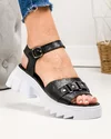 Sandale dama piele naturala negre cu accesorii metalice si inchidere catarama PV964 1