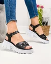 Sandale dama piele naturala negre cu accesorii metalice si inchidere catarama PV964 5
