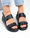 Sandale dama piele naturala negre cu barete late si catarame decorative T-8060-2 3