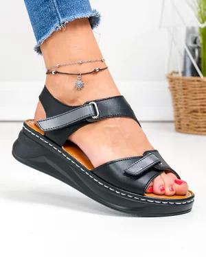 Sandale dama piele naturala negre cu dublu scai JY5800