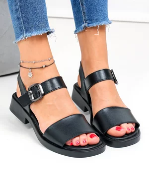 Sandale dama piele naturala negre cu inchidere catarama F005-018