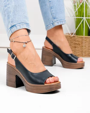 Sandale Dama - Sandale dama piele naturala negre cu inchidere catarama JY3693