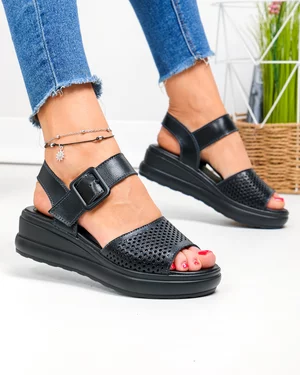 Sandale dama piele naturala negre cu inchidere catarama JY5210