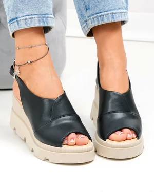 Sandale dama piele naturala negre cu inchidere catarama PV979