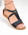 Sandale dama piele naturala negre cu inchidere catarama si accesoriu metalic PV991 3